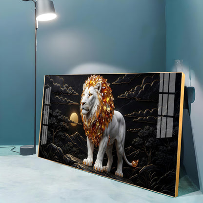 Majestic White & Gold Lion Premium Acrylic Horizontal Wall Art