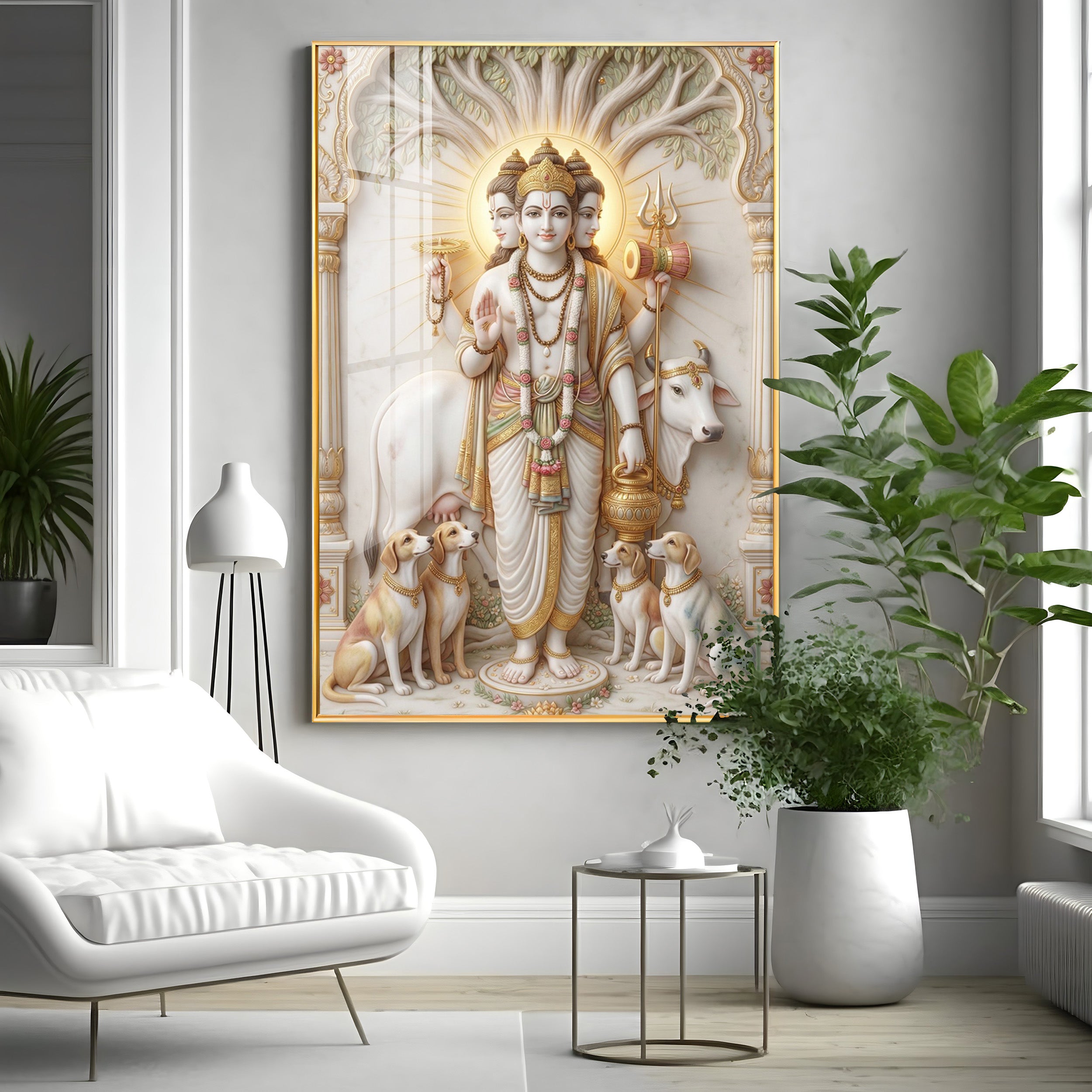 Hindu Deity Dattatreya Ji Premium Acrylic Vertical Wall Art