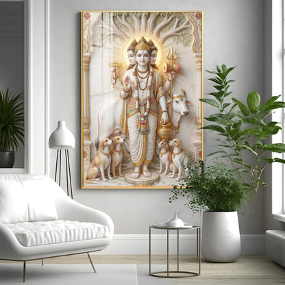 Hindu Deity Dattatreya Ji Premium Acrylic Vertical Wall Art