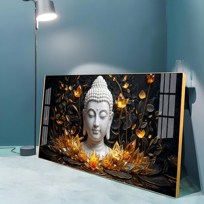 Gold Flower Meditating Buddha Premium Acrylic Horizontal Wall Art