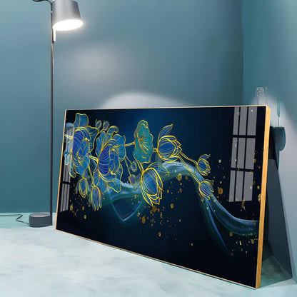 Lotus Flowers In Blue Tones Premium Acrylic Horizontal Wall Art
