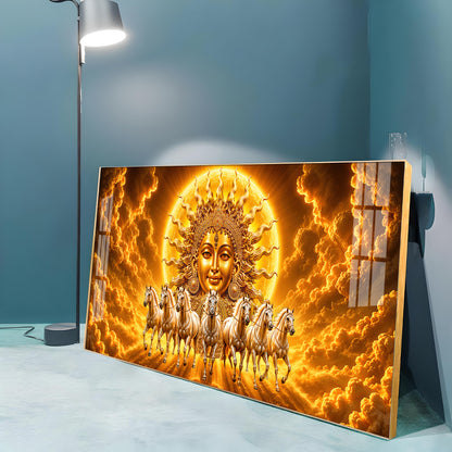 Surya Dev Running Horses Premium Acrylic Horizontal Wall Art