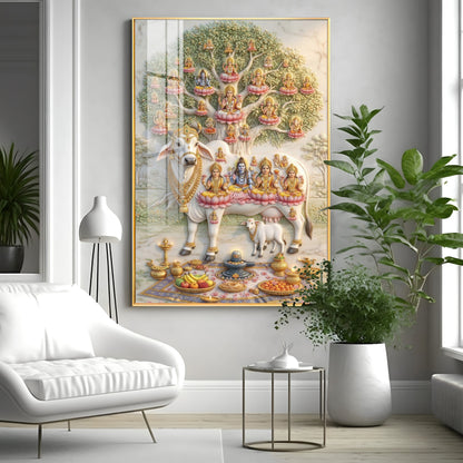 Om Namho Shri Kamdhenu Cow Premium Acrylic Vertical Wall Art