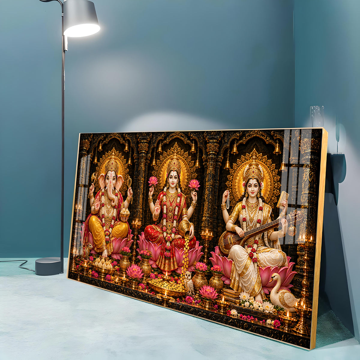 Maa Lakshmi, Saraswati & Ganesha Ji Premium Acrylic Horizontal Wall Art