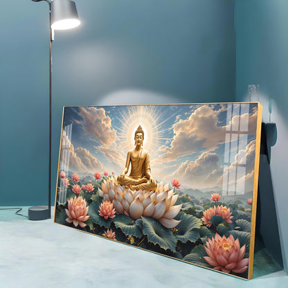Peaceful Buddha On Lotus Premium Acrylic Horizontal Wall Art