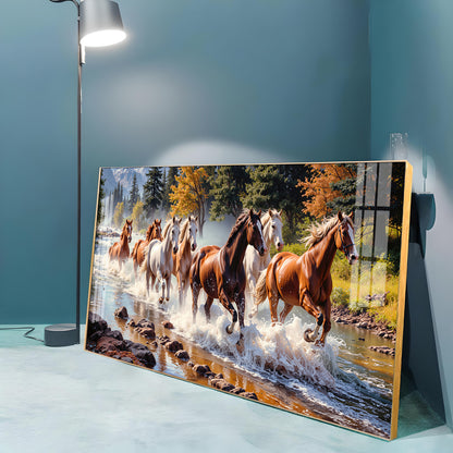 Running Horses in River Premium Acrylic Horizontal Wall Art