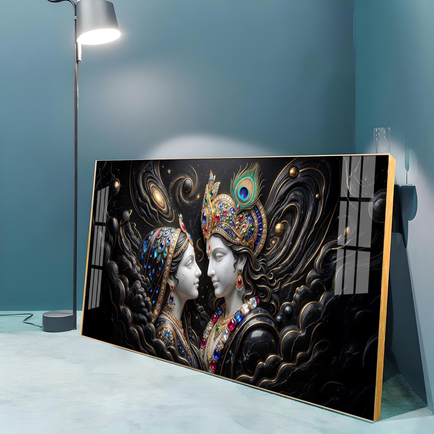 Cosmic Connection With Krishna & Radha Premium Acrylic Horizontal Wall Art