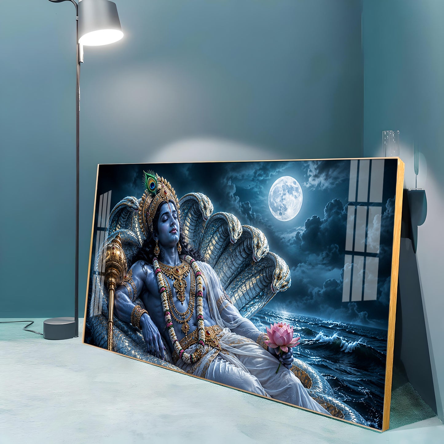 Lord Vishnu With Sheshnag Premium Acrylic Horizontal Wall Art