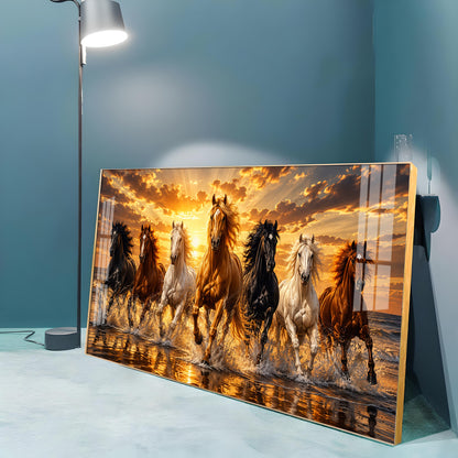 Majestic Seven Horses Golden Hour Premium Acrylic Horizontal Wall Art