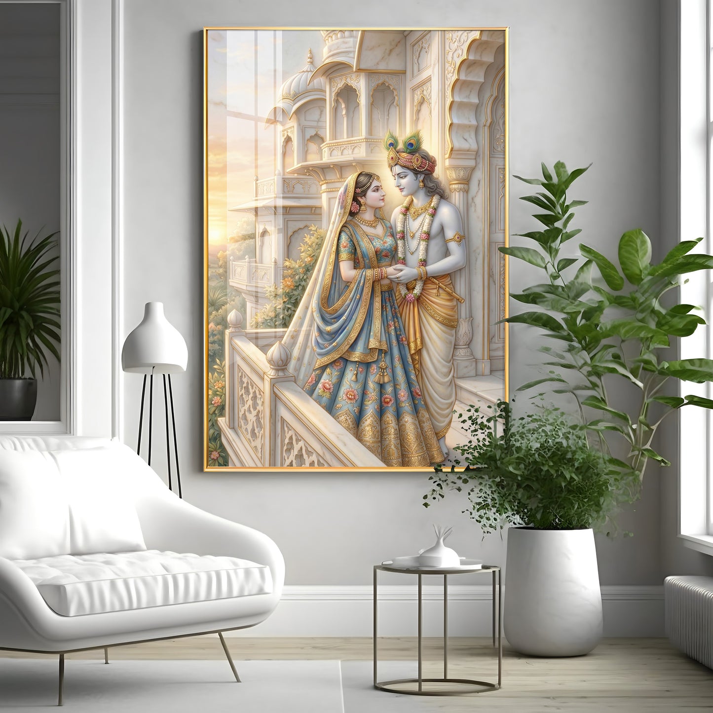 Loving Radhe & Krishna Premium Acrylic Square Wall Art