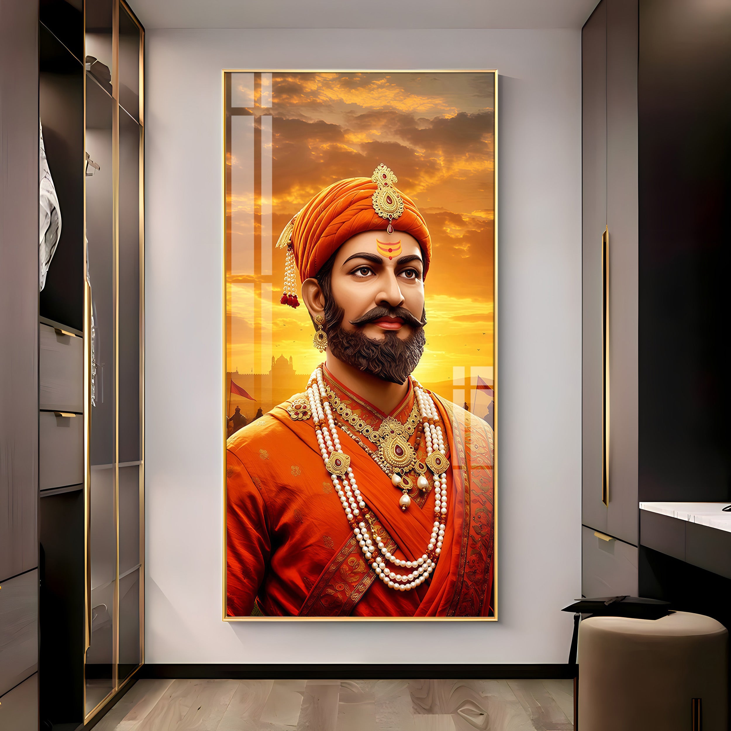 Chhatrapati Shivaji Maharaj Modern Luxury Backlight Vertical Wall Art