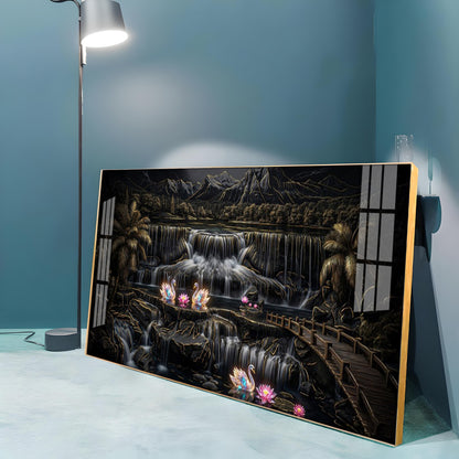 Multi-Tiered Waterfalls Swan Lake Premium Acrylic Horizontal Wall Art