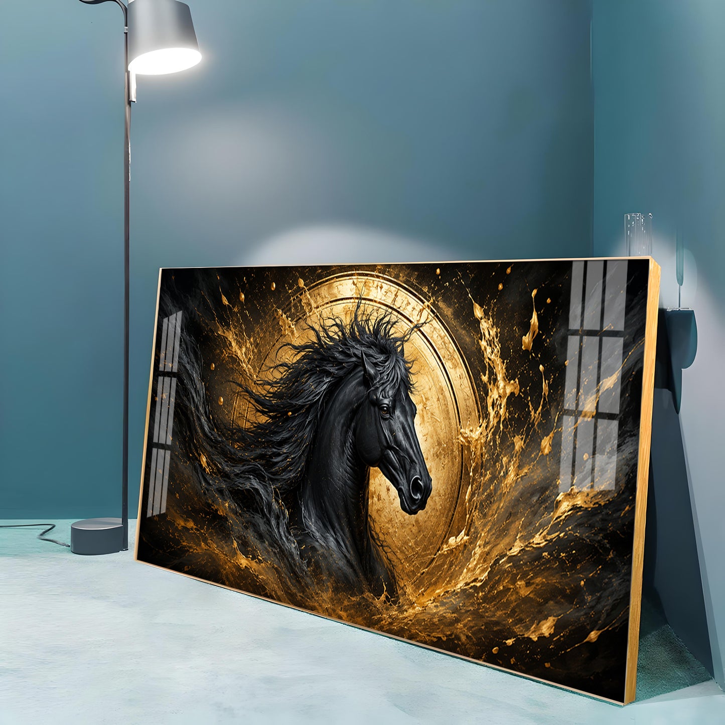 Majestic Black Horse Premium Acrylic Horizontal Wall Art
