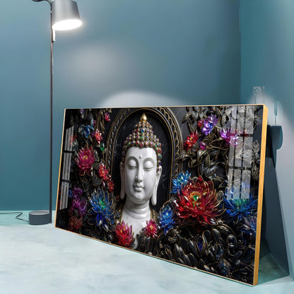 Floral Serenity Idol Buddha Premium Acrylic Horizontal Wall Art