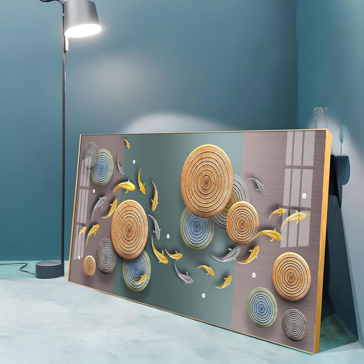 Koi Fish & Concentric Circular Premium Acrylic Horizontal Wall Art