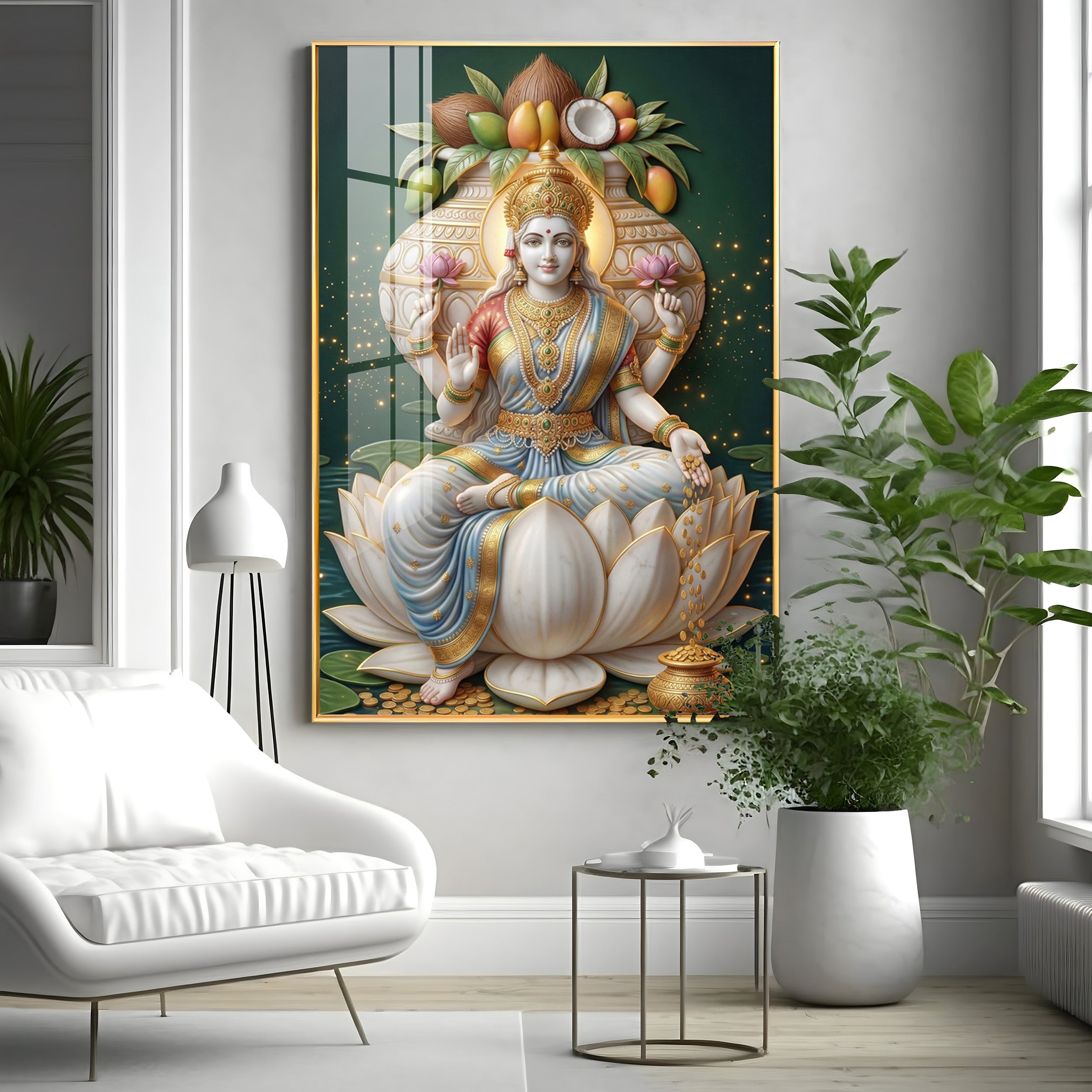 Hindu Goddess Lakshmi Premium Acrylic Vertical Wall Art