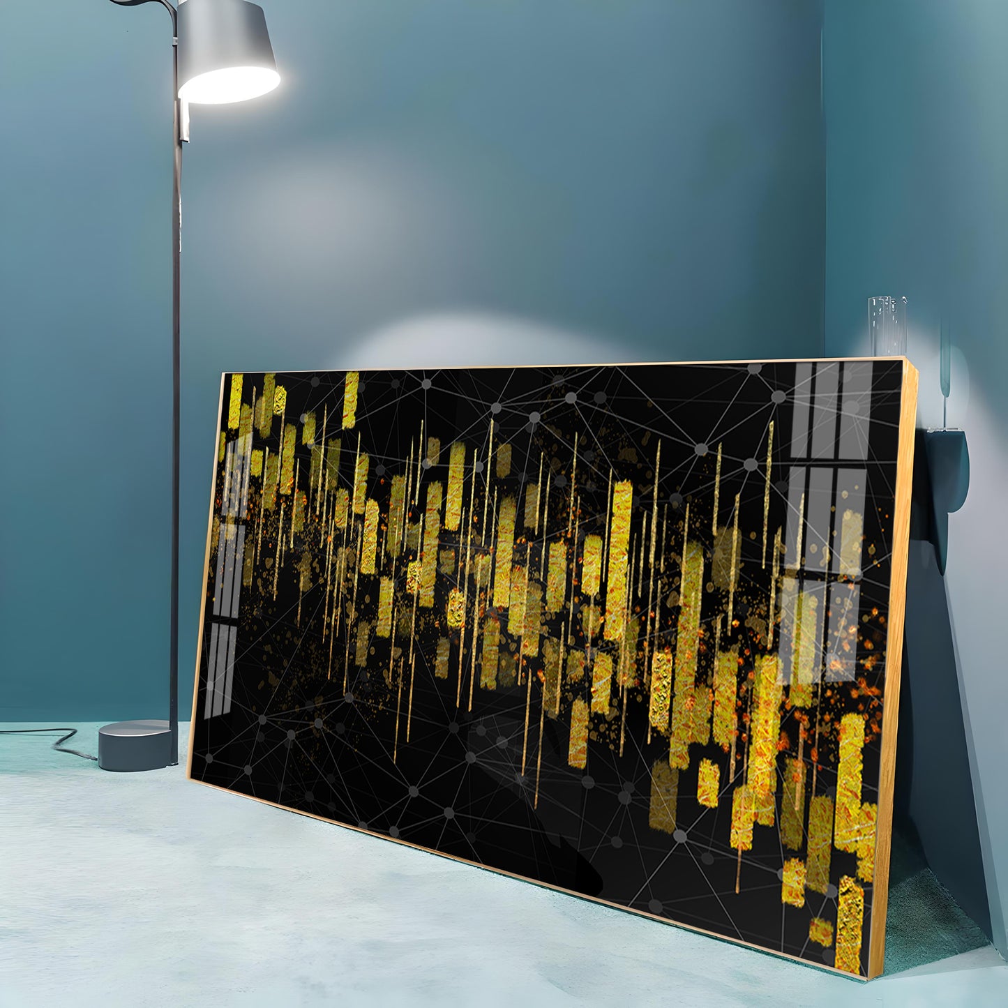 Gold Colored Vertical Lines Premium Acrylic Horizontal Wall Art