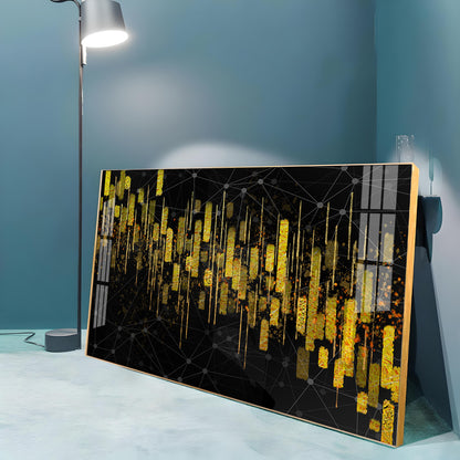 Gold Colored Vertical Lines Premium Acrylic Horizontal Wall Art