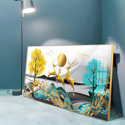 Golden Deer Themed Premium Acrylic Horizontal Wall Art