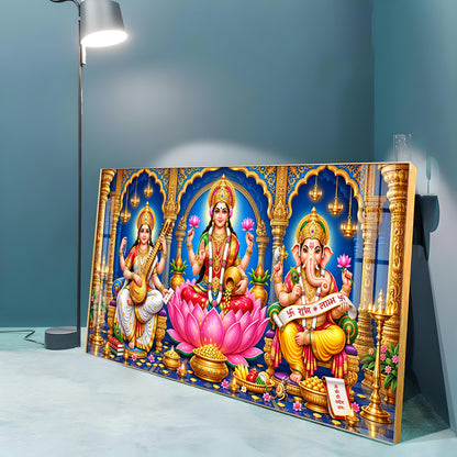 Maa Lakshmi, Saraswati & Ganesha Premium Acrylic Horizontal Wall Art