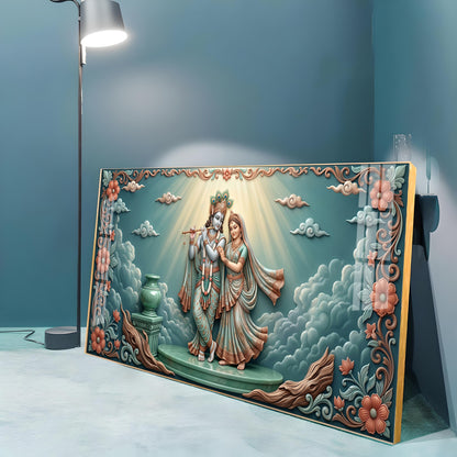 Radha Krishna In A Devotional Pose Premium Acrylic Horizontal Wall Art