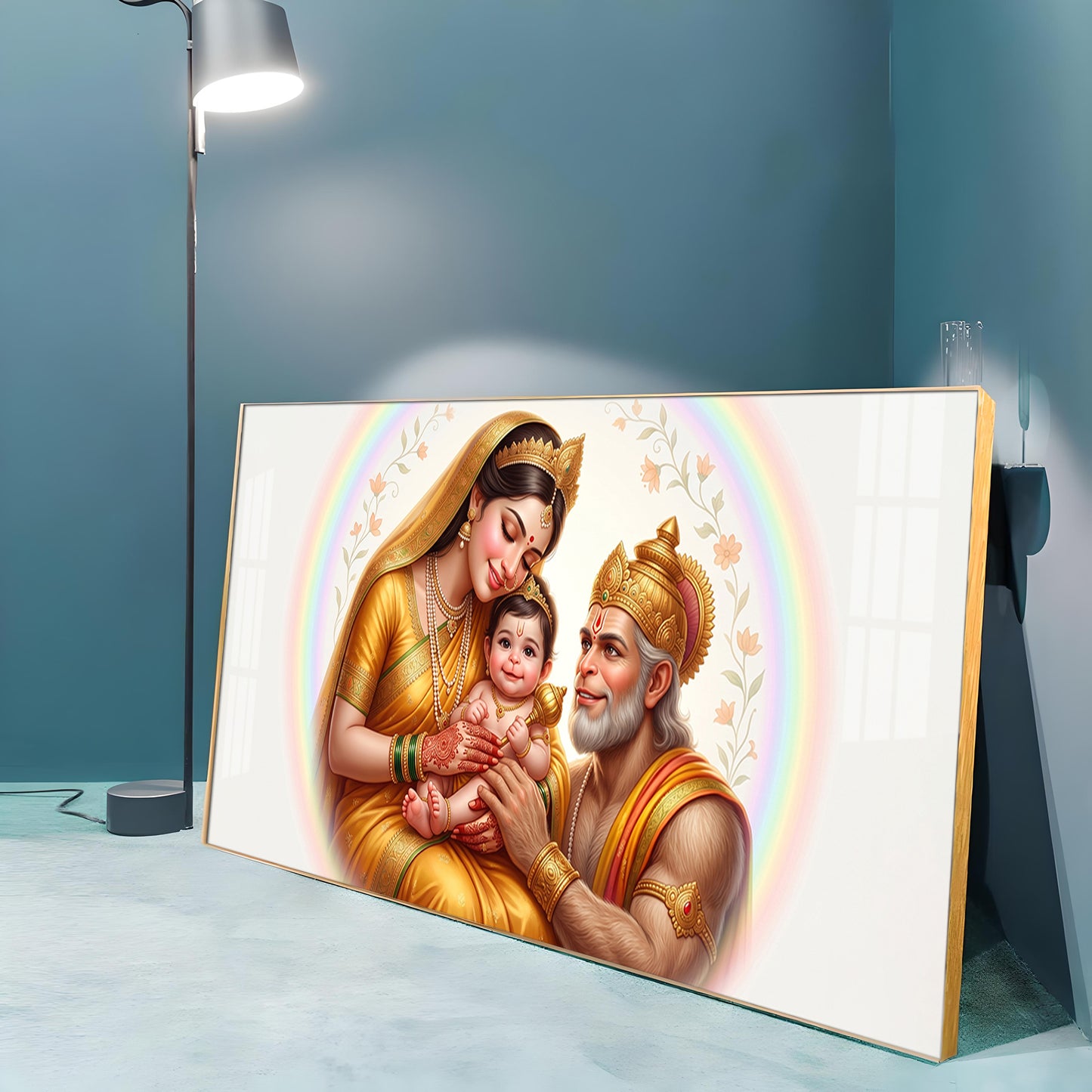 Hanuman Ji With Mata Anjana & Kesari  Premium Acrylic Horizontal Wall Art