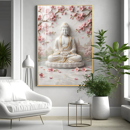 White Buddha Statue Premium Acrylic Vertical Wall Art