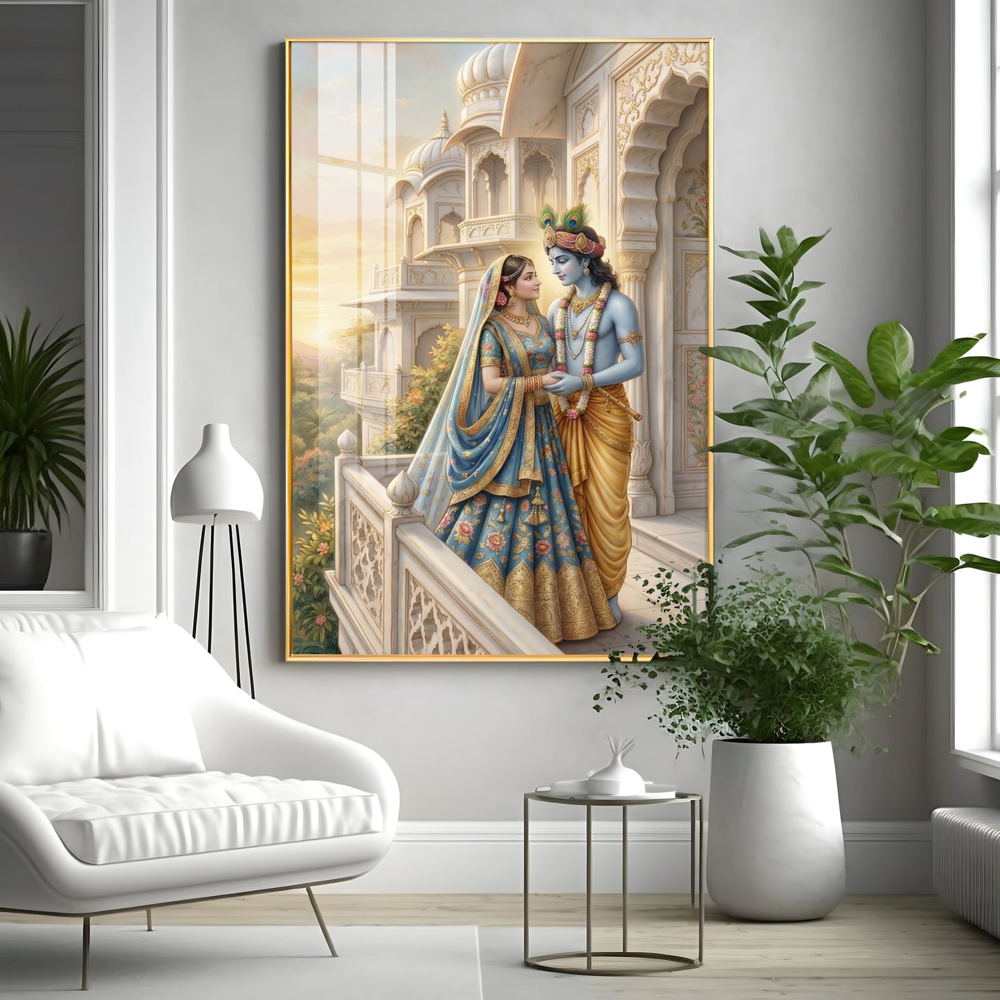 Hindu Deities Radha and Krishna Premium Acrylic Vertical Wall Art