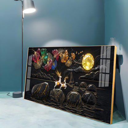 Luxurious Gold Moon and Deerstone Dreams Premium Acrylic Horizontal Wall Art