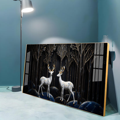 Two White Deer With Golden Antlers Premium Acrylic Horizontal Wall Art