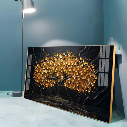 Midnight Gold Tree Premium Acrylic Horizontal Wall Art