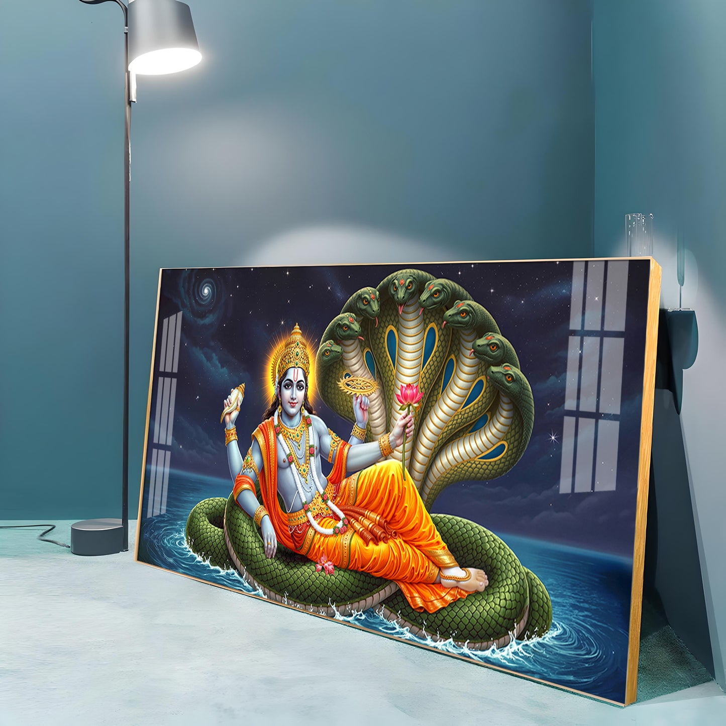 Lord Vishnu on Sheshnag Premium Acrylic Horizontal Wall Art