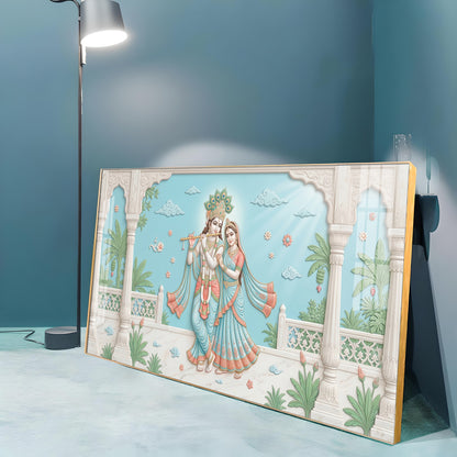 Beautiful Radha Krishna With Flute Premium Acrylic Horizontal Wall Art