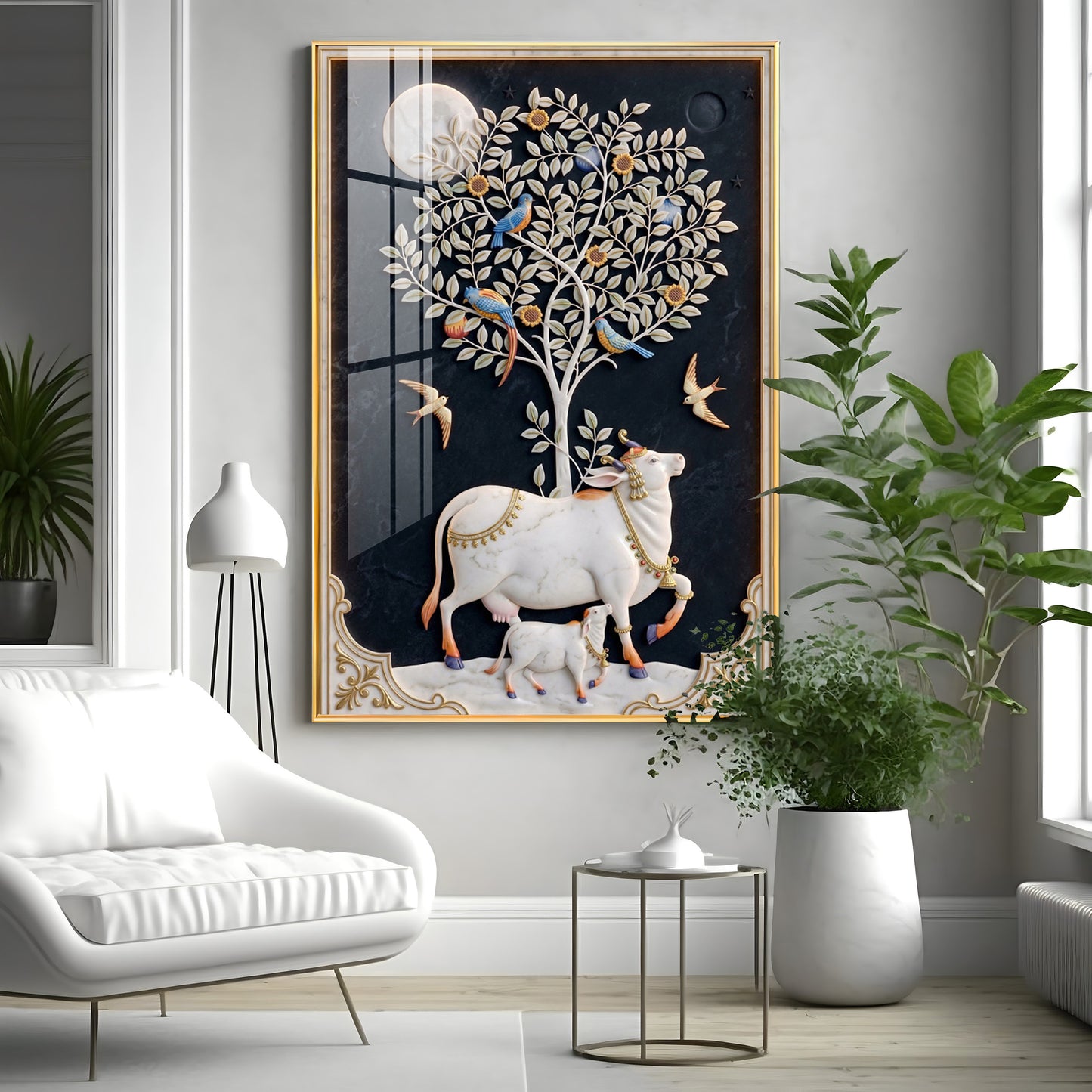 Kamdhenu Cow Premium Acrylic Vertical Wall Art
