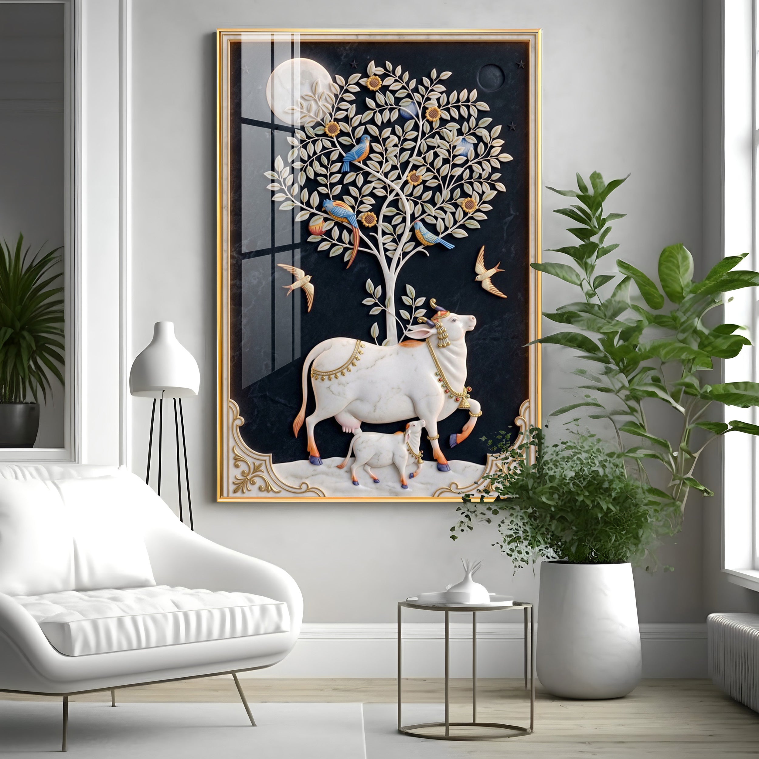 Kamdhenu Cow Premium Acrylic Vertical Wall Art