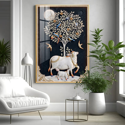 Kamdhenu Cow Premium Acrylic Vertical Wall Art