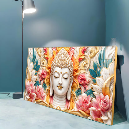 Meditating Buddha In Floral Premium Acrylic Horizontal Wall Art