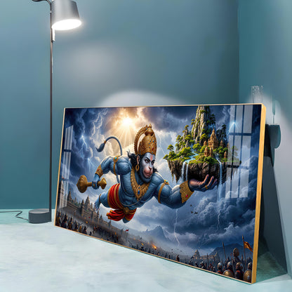 Mahabali Hanuman With Sanjivani Mountain Premium Acrylic Horizontal Wall Art