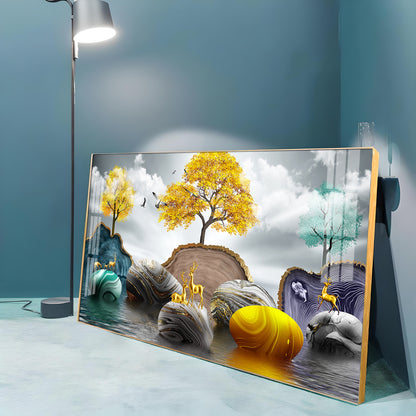 Radiant Golden Trees Premium Acrylic Horizontal Wall Art