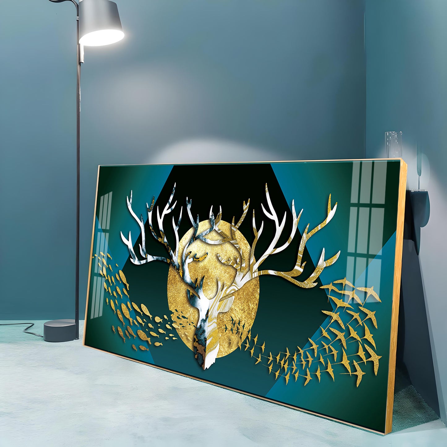 Deer Surrounded By Fish & Birds Premium Acrylic Horizontal Wall Art