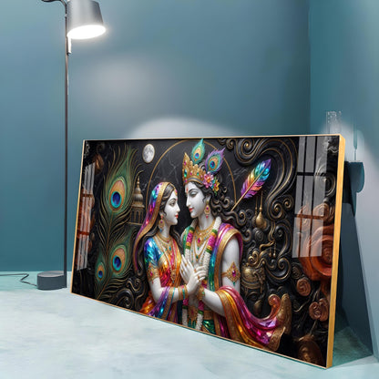 Blissful Radha Krishna Premium Acrylic Horizontal Wall Art
