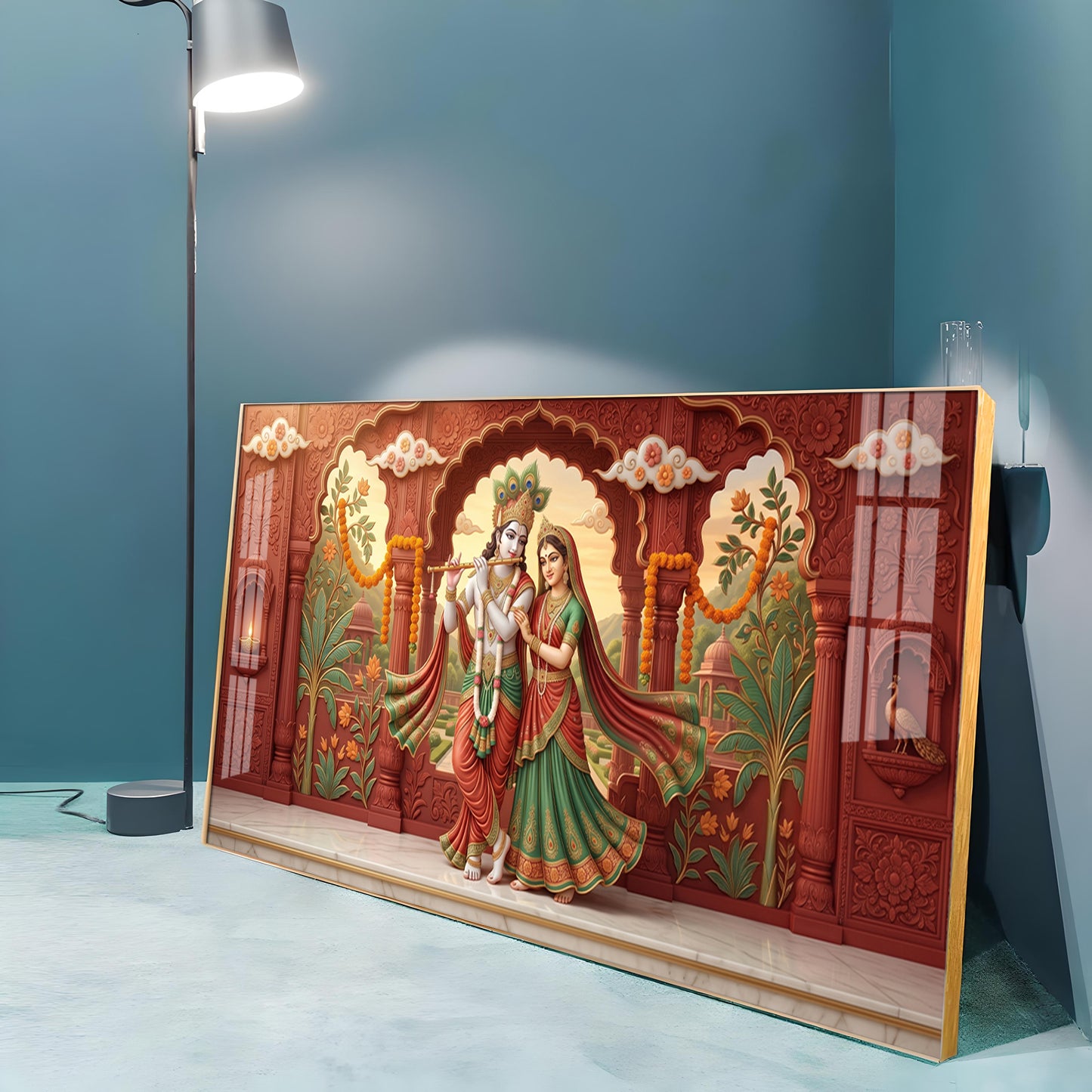 Radha Krishna Love Devotion Premium Acrylic Horizontal Wall Art