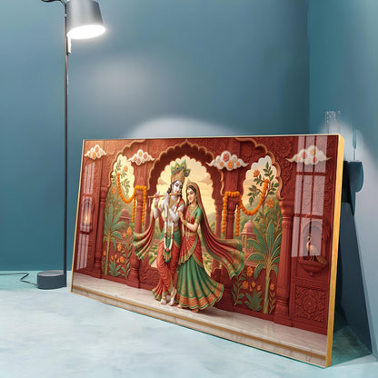 Radha Krishna Love Devotion Premium Acrylic Horizontal Wall Art