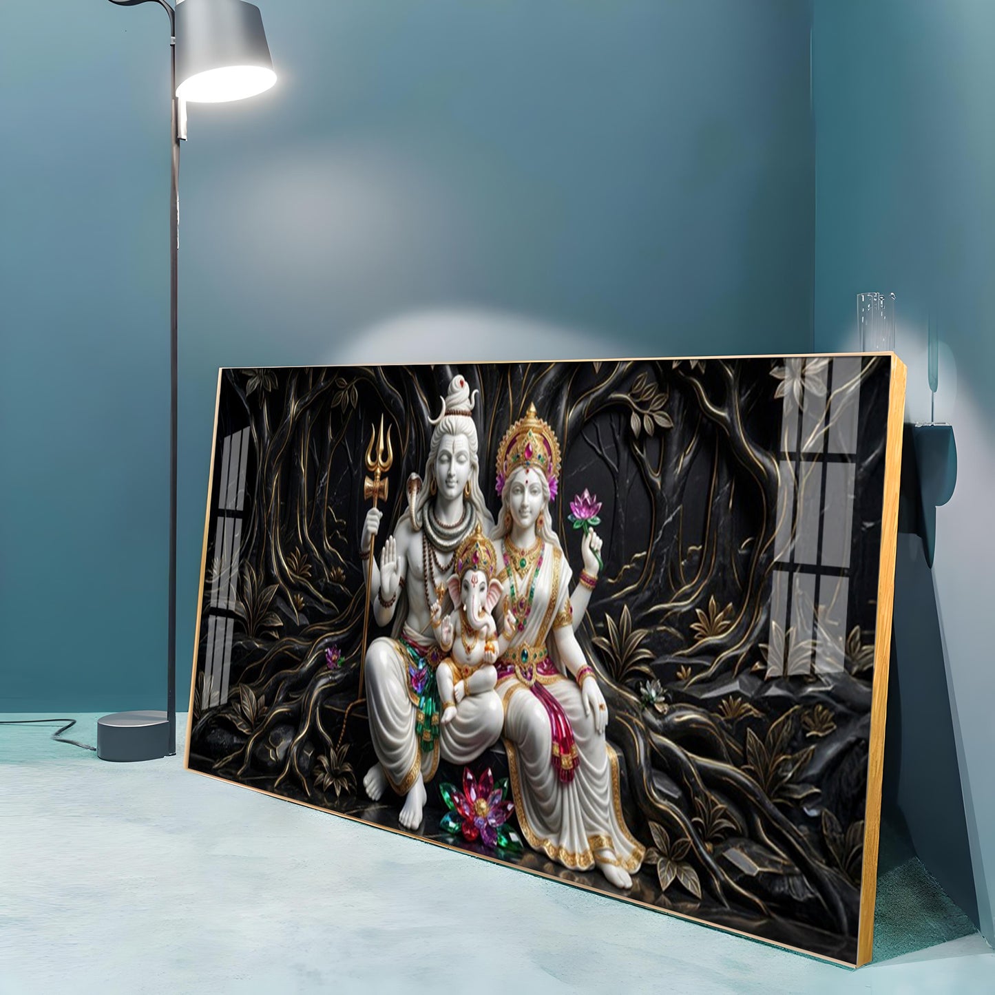 Lord Shiva, Goddess Parvati With Ganesh Ji Premium Acrylic Horizontal Wall Art