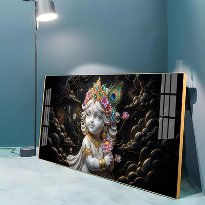 Divine Lord Little Krishna Premium Acrylic Horizontal Wall Art