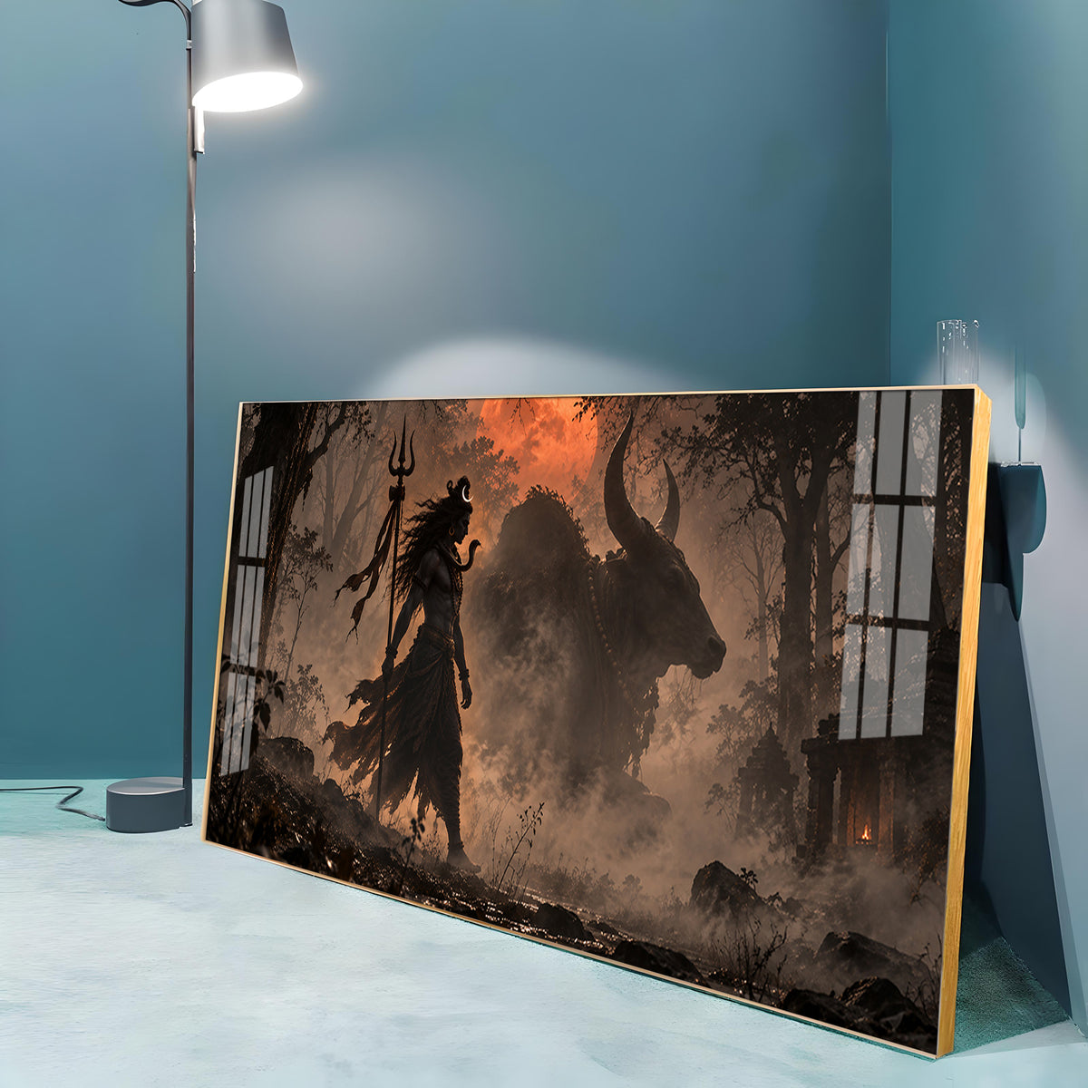 Shiva & Nandi In Forest Premium Acrylic Horizontal Wall Art