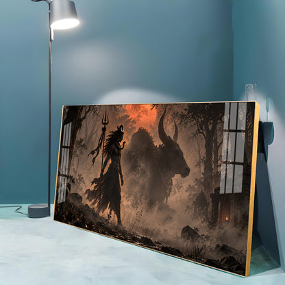 Shiva & Nandi In Forest Premium Acrylic Horizontal Wall Art