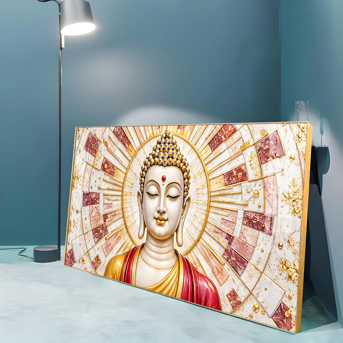 Golden Sunburst Buddha Premium Acrylic Horizontal Wall Art