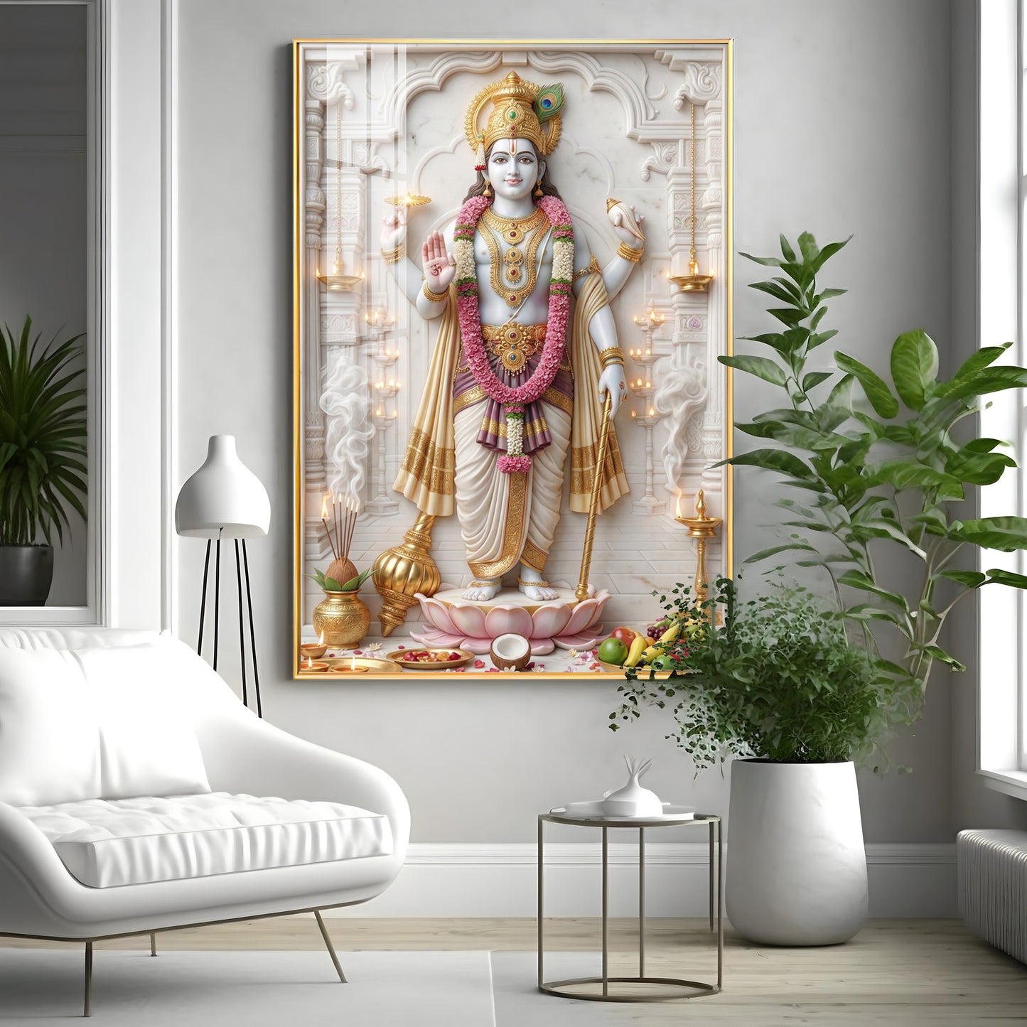 Vishnu Bhagwan With Sudarshana Chakra Premium Acrylic Vertical Wall Art