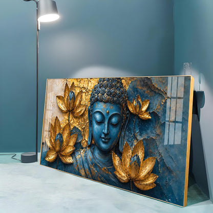 Lord Buddha Surrounded With Lotus Flowers Premium Acrylic Horizontal Wall Art
